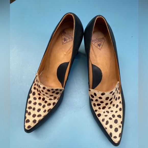 John Fluevog Big Presence Davis Leopard Black Textured Loafer Heel - US Size 7 - Picture 4 of 11